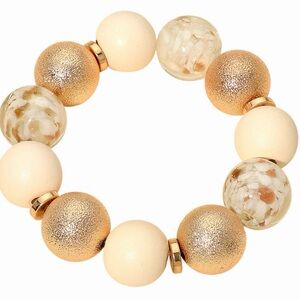 Women’s Cream and Gold Beaded Stretch Bracelet